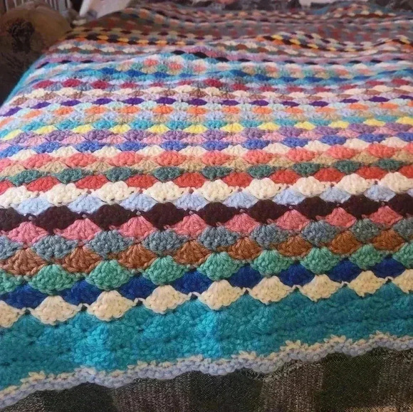 Hand Crochet Colorful Granny Blanket 80×21.5 Queen size - Picture 2 of 7